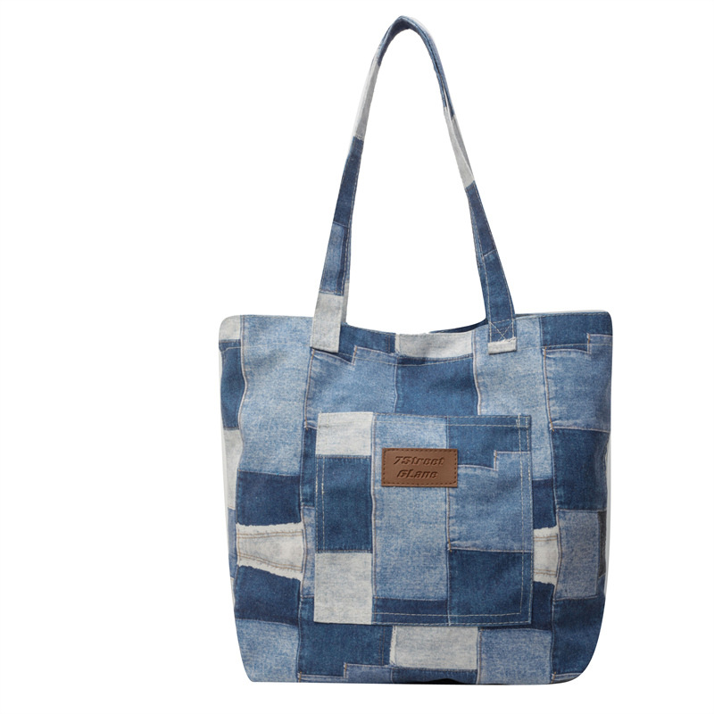 Bolso de mezclilla de gran capacidad para mujer 2024 nuevo bolso de hombro de color de contraste de moda bolso de viajero casual de todo fósforo de moda