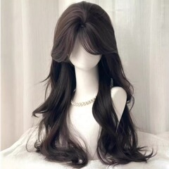 かつらの女性の長い巻き髪のLolitaの中で日常の白い八の字の前髪の黒い茶色のシミュレーションの万能JKの全体のカバーを分けます。