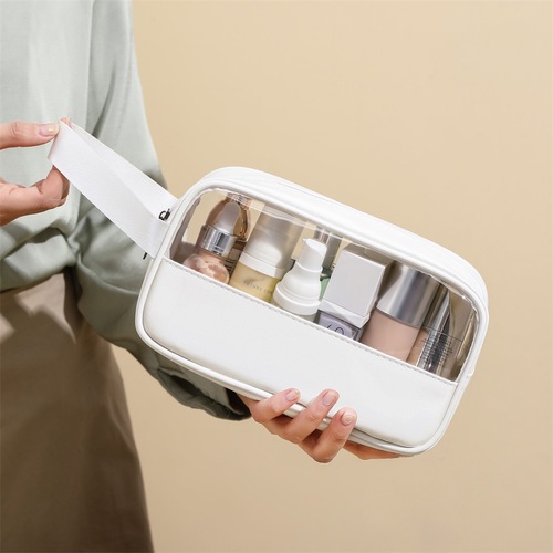 Transparent makeup bag with splicing PVC shower travel toiletry bag PU waterproof tote bag large capacity travel portable storage bag