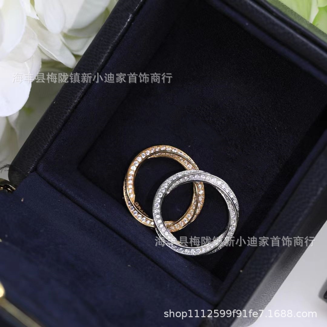 Seiko V Gold High-Quality Graf Full Diamond Twist Wedding Ring Women's Fashion Couple Ring Wholesale
