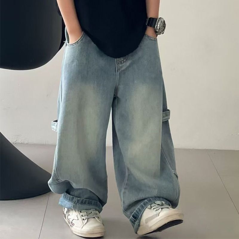 男の子ジーンズ秋服2025新作子供パンツ春秋中大型子供ゆったり男の子トレンディクールハンサムズボン|undefined