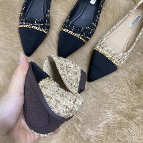  Spring New Fairy Wind Chain Color Block Flat Sole Women's Korean Style Versatile Pointed Toe Open Mouth Soft Sole Scooter Shoes