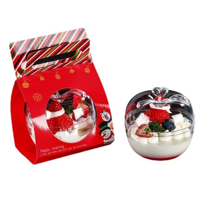 Caja de pastel de Navidad mousse bola paz fruta redonda caja de pastel transparente caja de postre de galletas de caramelo de Navidad