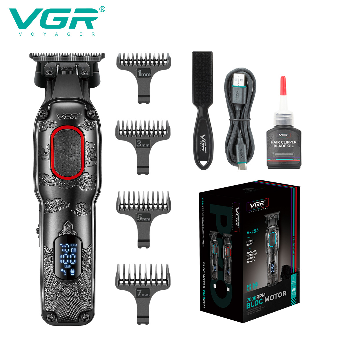 VGR254 Tagliacapelli elettrico da uomo per salone, ricaricabile, con display digitale LCD e incisione._voghion.com