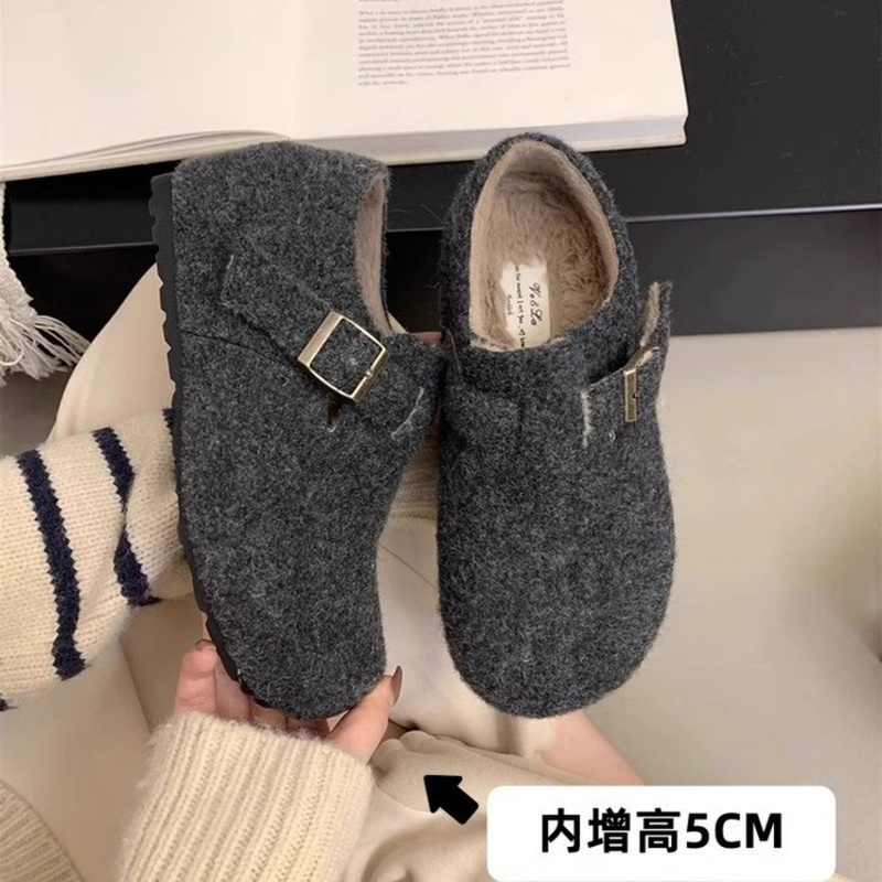 小个子内增高5CM毛呢厚底博肯鞋秋冬季保暖防寒加绒棉鞋毛毛鞋女|undefined