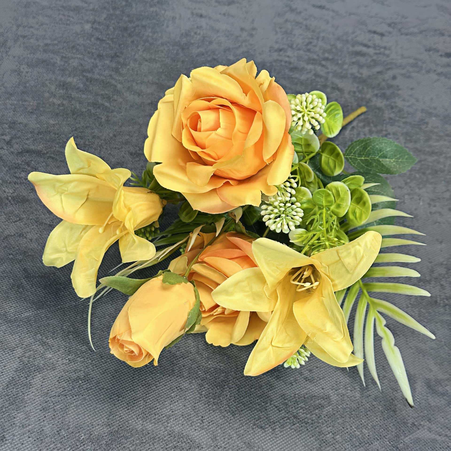 Simulación Rose Lily Combinación Ramo Estilo pastoral Decoración de boda en el hogar Decoración de flores falsas hechas a mano al por mayor