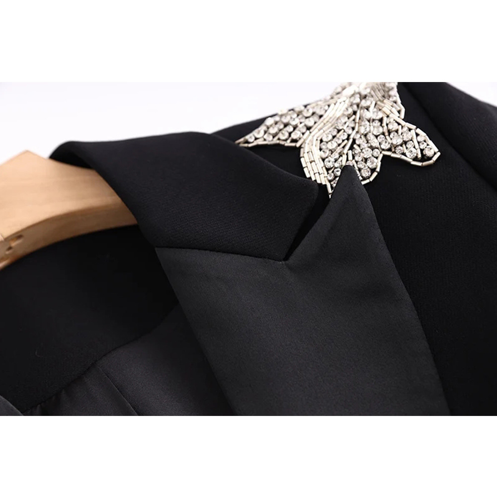 Women's Clothing 2024 Spring New Super Heavy Industry Flower Beading BLINGBLING Waist Satin Collar Suit Dress Ready in Stock_ipsvogv.com