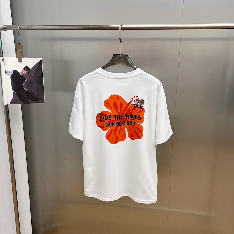 Men's Summer Heavyweight Casual Short-Sleeved Red Flower Puppy Letter Print Loose Comfortable Round Neck Black and White T-Shirt B2Cng2629 Men's Summer Heavyweight Casual Short-Sleeved Red Flower Puppy Letter Print Loose Comfortable Round Neck Black and White T-Shirt B2Cng2629