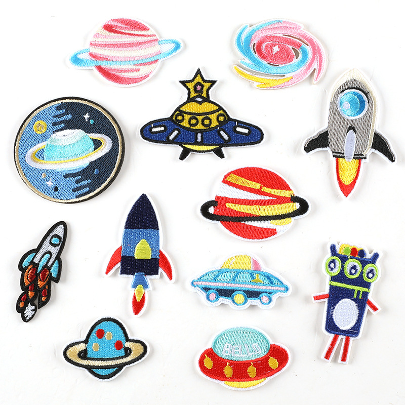 电脑绣花标章仔星球火箭徽章补丁贴刺绣配饰服装辅料diy手账布贴