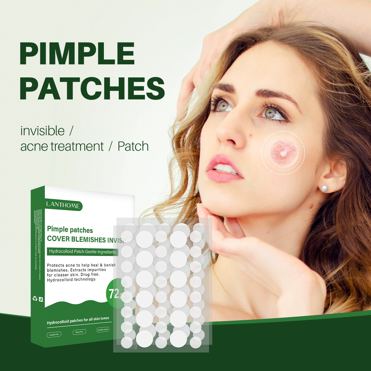 Трансграничный новый продукт Lotus Biquan прыщи наклейки acne patch осветление прыщей для ухода за кожей 1 коробка/72pcs