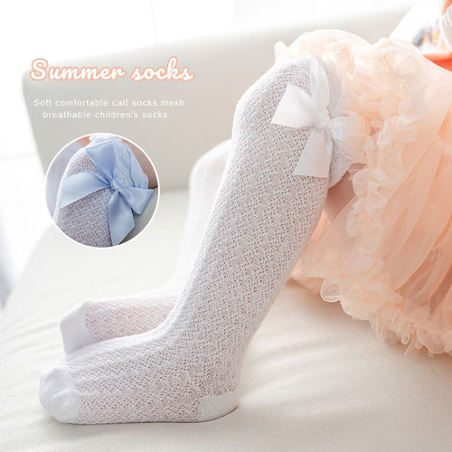 Children's socks mesh bow baby socks summer thin anti-mosquito bubble mouth vertical striped mesh socks manufacturer approved