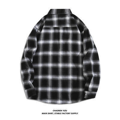 Black and White Grid Shirt Men's Korean Style Trendy Spring and Autumn Shirt Loose Streetwear Casual Long Sleeve Top Coat Men's Clothing