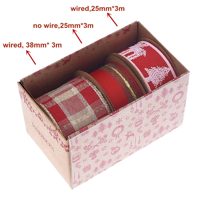 Nuevo transfronterizo Amazon Navidad cinta caja de paquetes de regalos árbol de Navidad decoración oro y plata cinta set