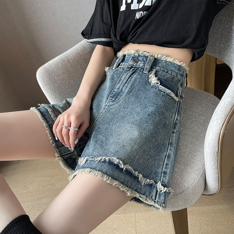 White Denim Shorts Women's Mid-Length Summer High Waist A- Line Version Loose Slimming Straight Rapped Wide Leg Quad Pants