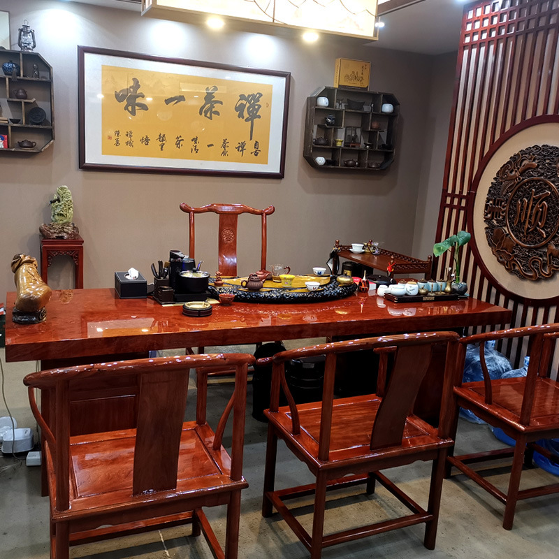 巴花实木大板原木整块茶板新中式茶台客厅餐桌公司总裁办公老板桌