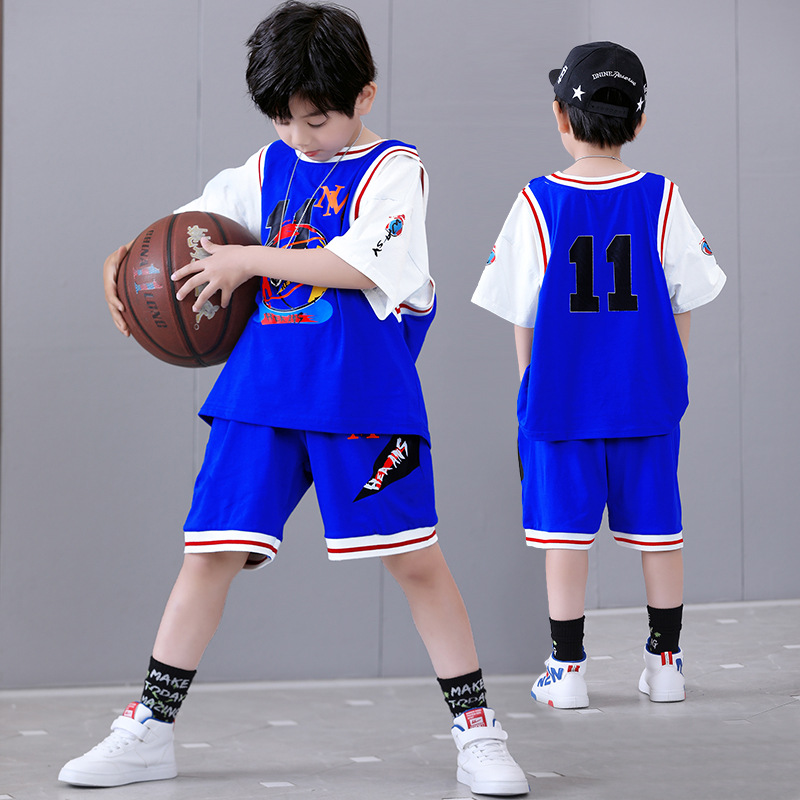 Nowy dwuczęściowy komplet koszulek z krótkim rękawem dla chłopców, od średnich i dużych rozmiarów, do gry w koszykówkę_voghion.com