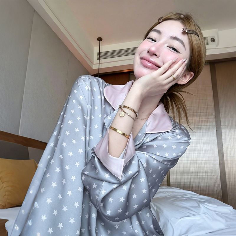 Women's Ice Silk Pajamas Summer 2026 New Spring and Autumn Thin Long-Sleeve Long-Pants Satin High-End Home Wear Set Women's Ice Silk Pajamas Summer 2026 New Spring and Autumn Thin Long-Sleeve Long-Pants Satin High-End Home Wear Set