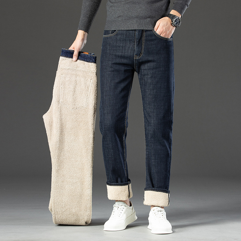 Herrenbekleidung Winterjeans Herren lockere gerade Herrenhose mittleren Alters Business Dad Lammsamt dicke Herrenhose_voghion.com