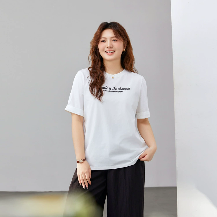 [Модный тренд шикарная индивидуальность дикая футболка с круглым вырезом] Felly Show большой размер женский толстый mm2025 летний новый