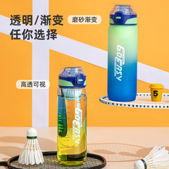 廠家批發時尚磨砂漸變塑料水杯大容量戶外運動水壺密封防漏帶刻度