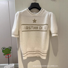深セン南友ハイエンド婦人服 25 夏新作 D ファミリー半袖 Tシャツレディースセーター五芒星刺繍トップ