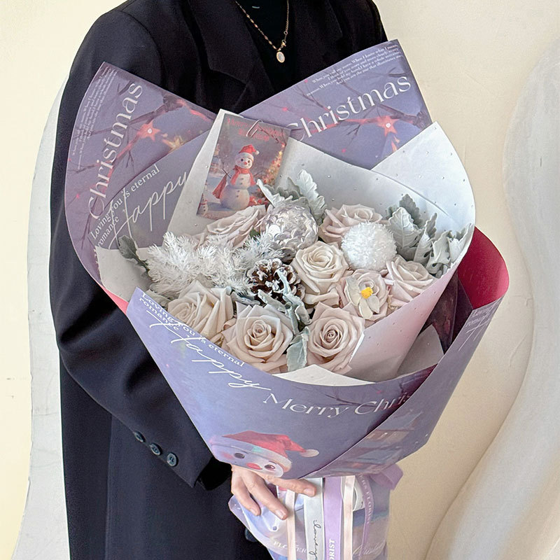 Brillante atmósfera navideña papel de embalaje de flores kraft diy regalo de mano ramo de flores flores floristas materiales de arte