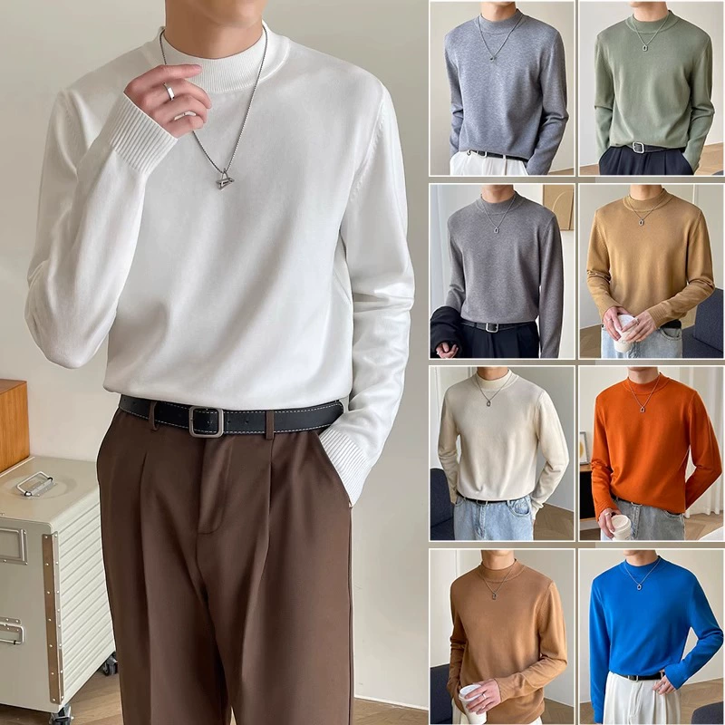Настройка OEM # этикетка со сменным воротником этикетка для стирки # Однотонный свитер с полуводолазкой Мужская легкая зрелая ветровая одежда Осенний вязаный свитер