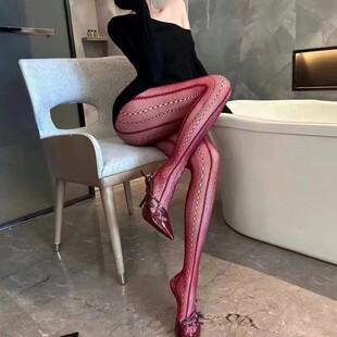 Fun Silk Stockings New Style Vertical Strip Personality Ins Blogger Same Style Black Fishernet Stockings Beautiful Legs Sexy Matching Spring and Summer