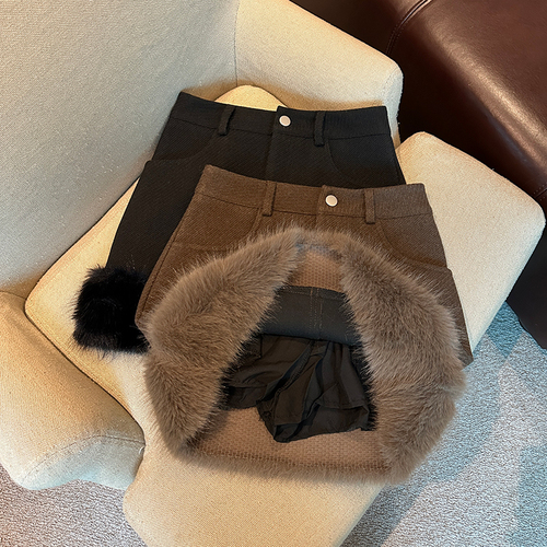 Melade color skirt for women's autumn and winter bag hip skirt high waist a-line skirt design fluffy splicing short skirt pants