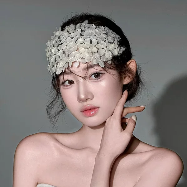 French Vintage Handmade White Petal Half-wreath Headband Headband Elegant Bridal Wedding Dress Headwear