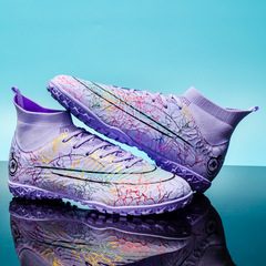 Wholesale high-top football shoes for cross-border foreign trade, children's and students' indoor soccer shoes with five-a-side training cleats TF