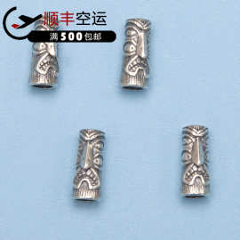 S925银复古印第安图腾柱 泰银隔珠 DIY手工手绳手链饰品配件