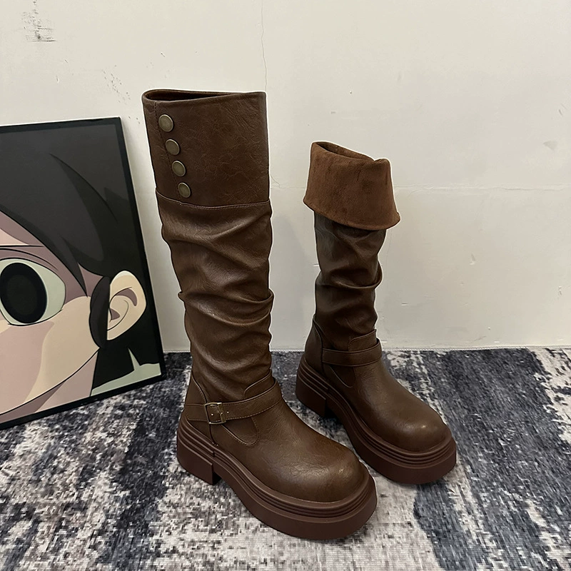 Высокие платформенные сапоги до колена (Martens) — деми-сезон, размеры 35–40 для подростков