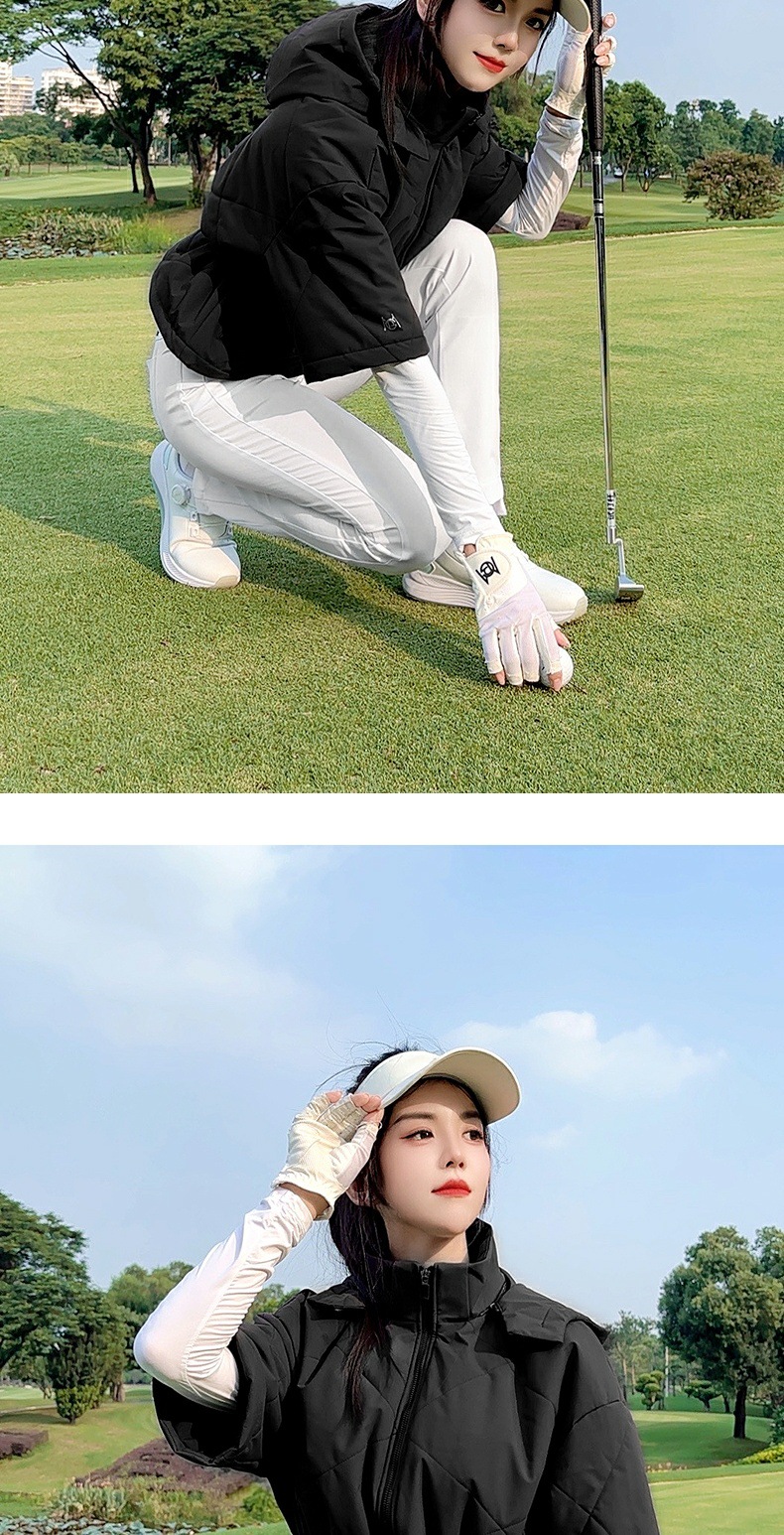 Áo khoác bông golf nữ chống gió mũ liền tháo rời dáng ngắn — YF765 [mũ chống gió và ấm/có thể tháo rời] áo khoác cotton ngắn màu trắng, YF765 [mũ chống gió và ấm/có thể tháo rời] áo khoác cotton ngắn màu đen chi tiết 9