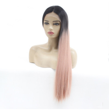Gradiente rosa largo cabello recto fibra química europea y americana frente encaje cubierta de cabeza fábrica al por mayor LW0151