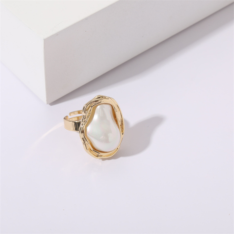 Fashion Irregular Copper Inlay Pearl Open Ring