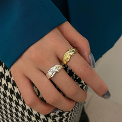 潮流新款創意熔岩戒指女幾何不規則可調節指環簡約學生街拍首飾