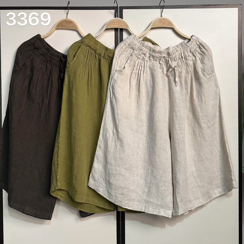 2026 Summer New Style Artistic Pleated Linen Solid Color Wide-Leg Cropped Pants for Women 2026 Summer New Style Artistic Pleated Linen Solid Color Wide-Leg Cropped Pants for Women