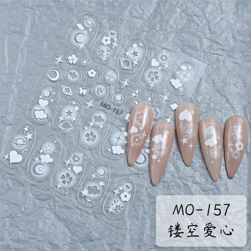 Corazón hueco de copo de nieve pegatinas de alivio de uñas Día de San Valentín elementos navideños árbol de Navidad pegatinas de uñas de campana