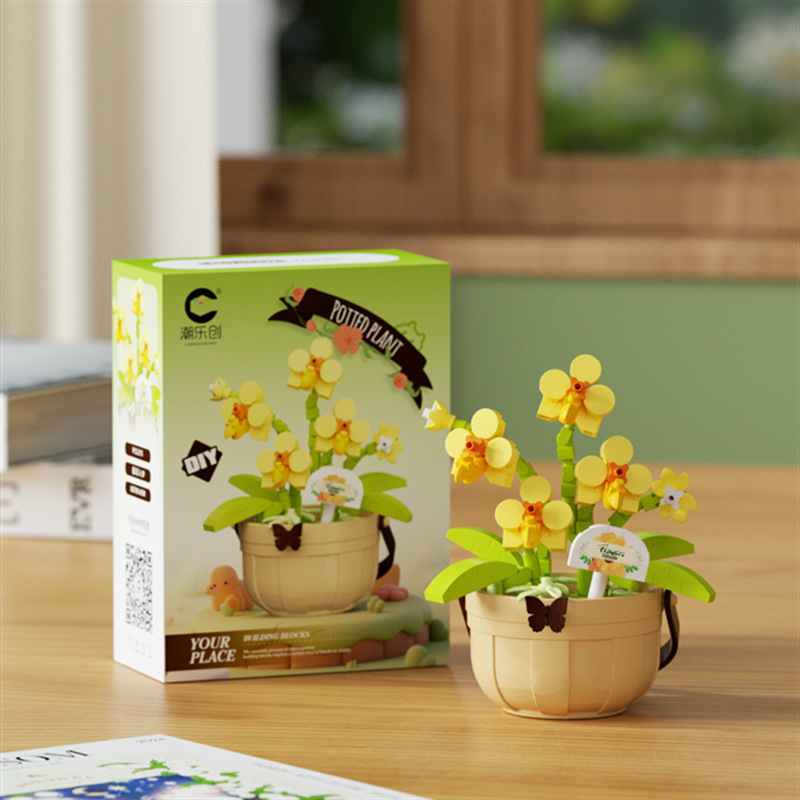 Compatible con bloques de flores eternas flores en maceta canasta DIY adornos hechos a mano girasol con flores de sol juguetes de puzzle para niños