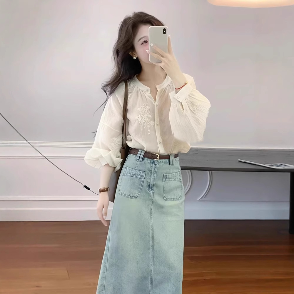 Frantsuz jeans etaki ko'ylak to'plami
