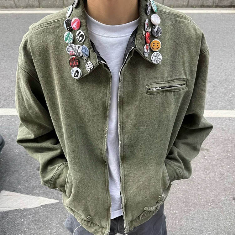 Erd Lownn's Niche Trendy Brand for the Wealthy Second Generation, Featuring a Washed, Distressed, and Loose-Fitting Men's Denim Jacket