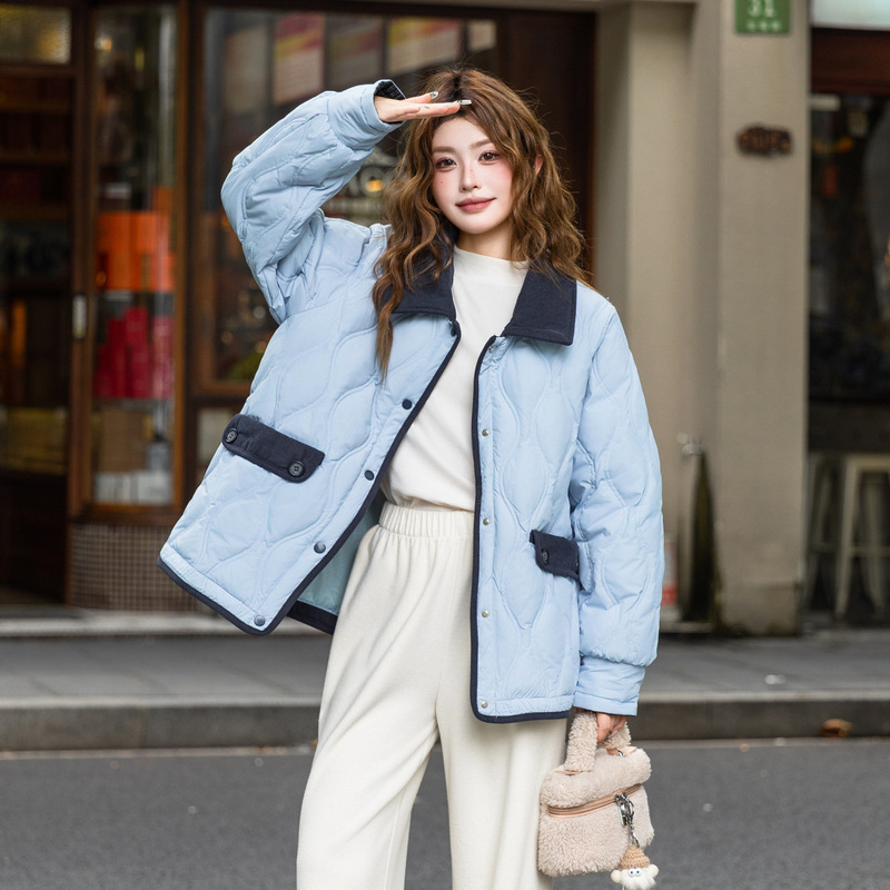 90 White Duck down Jacket Women Plus Size 100kg Fat mm Autumn and Winter New Contrast Color Corduroy Patchwork Short Jacket