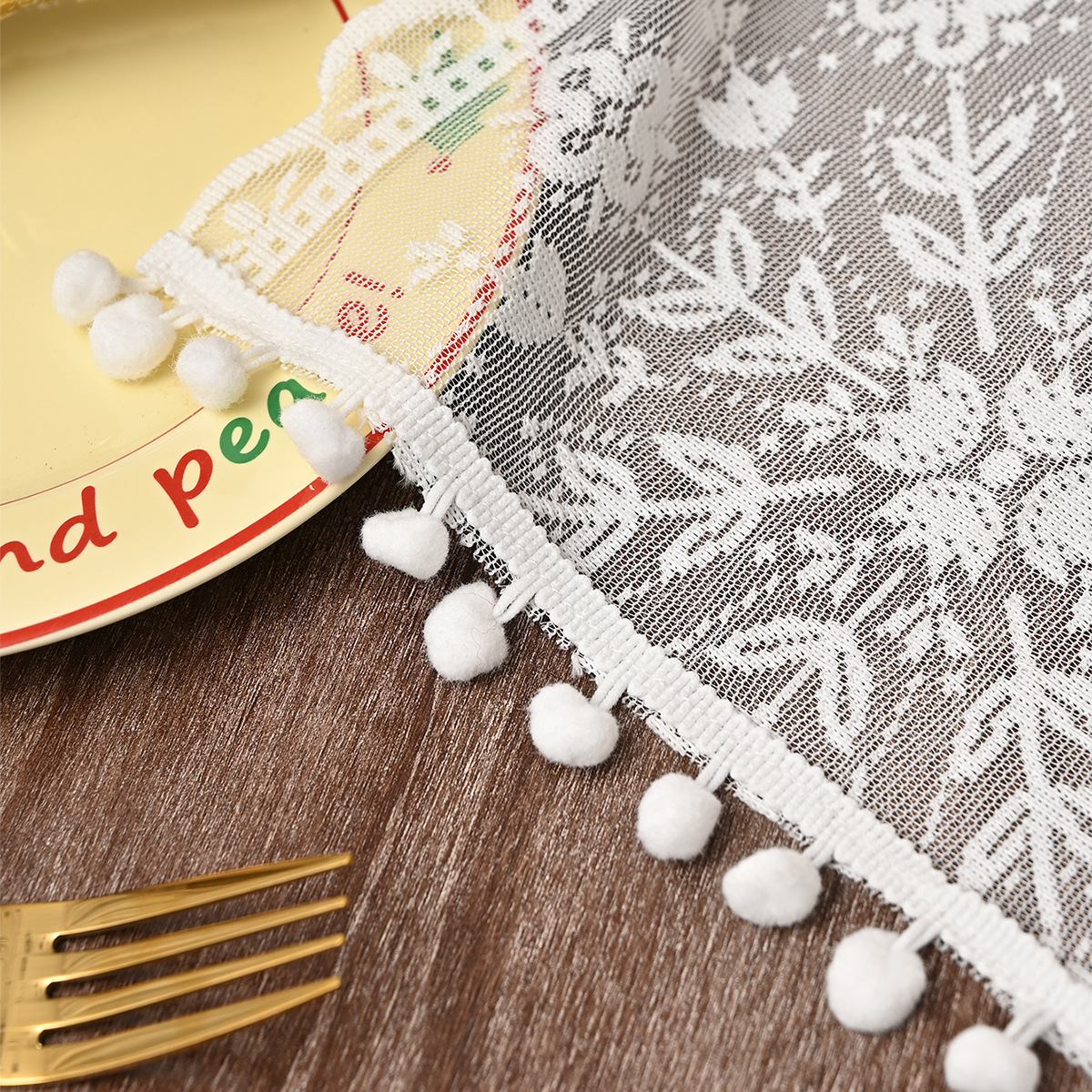 Bandera de mesa de navidad de encaje de urdimbre transfronterizo, bandera de mesa de encaje hueca de lujo, toal de mesa de Navidad europea y americana, TEMU