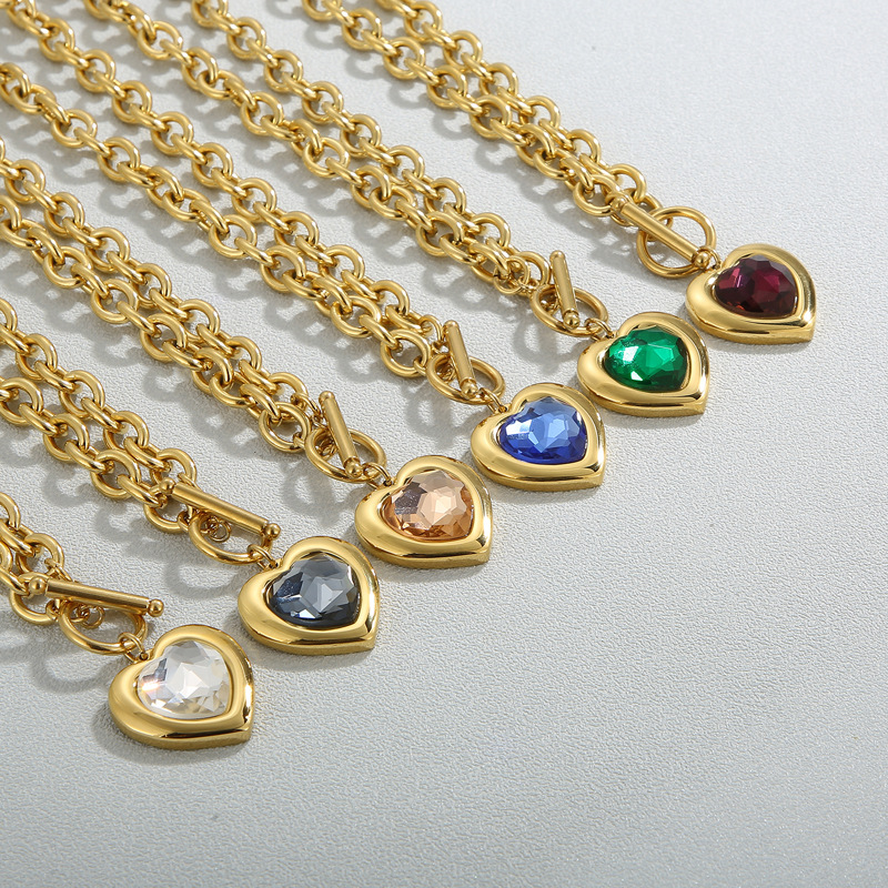 Fashion Heart Shape Stainless Steel Plating Inlay Glass Bracelets Earrings Necklace