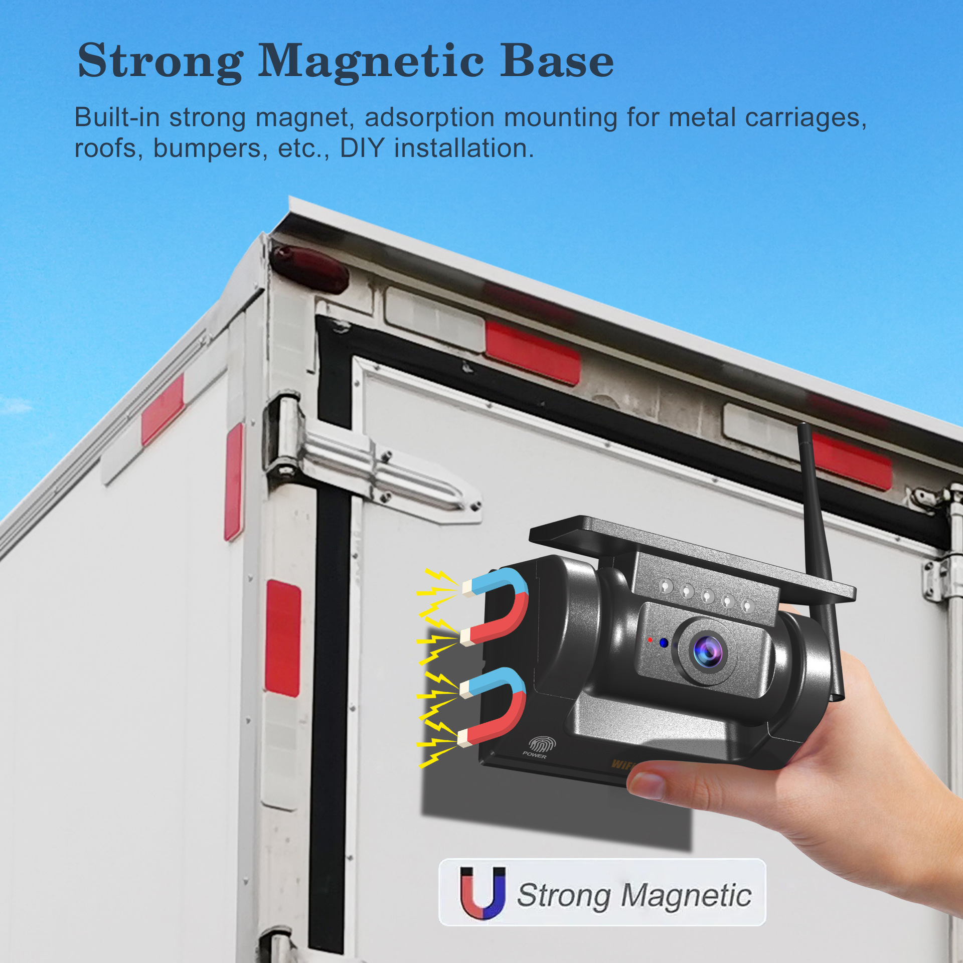 Cross-Border Trailer Waterproof Magnetic Reversing High-Definition 1080/720P Solar Wireless Wifi Car Camera