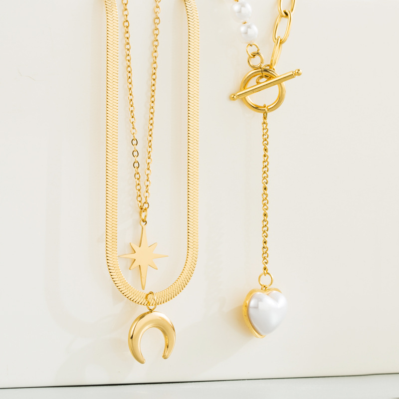 Fashion Star Moon Titanium Steel Layered Necklaces Plating Stainless Steel Necklaces 1 Piece