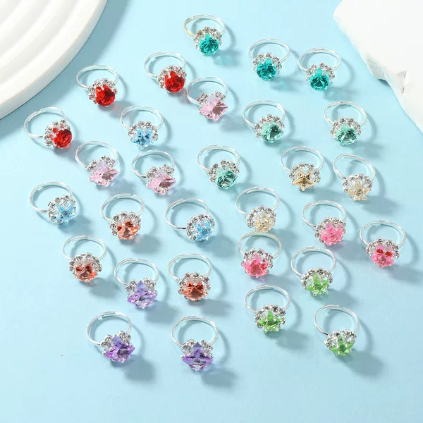 Korean version of the new imitation silver children's ring women's inlaid colored diamond ring cute Joker bulk jewelry manufacturers wholesale