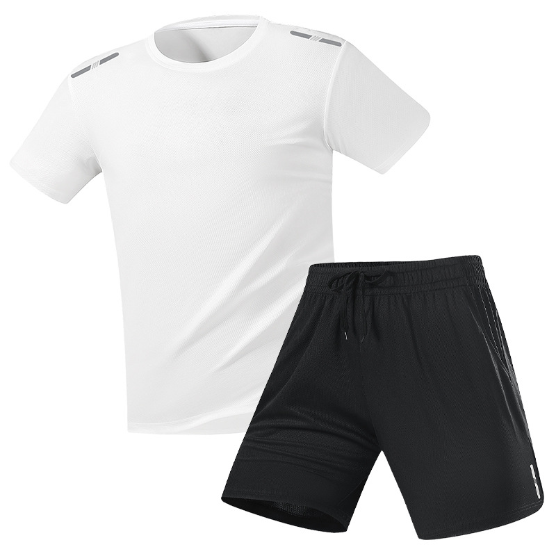 Trajes deportivos transfronterizos para hombres de verano nuevos juegos de dos piezas de correr Casual Fitness camiseta de secado rápido de hielo pantalones cortos de mangas cortas