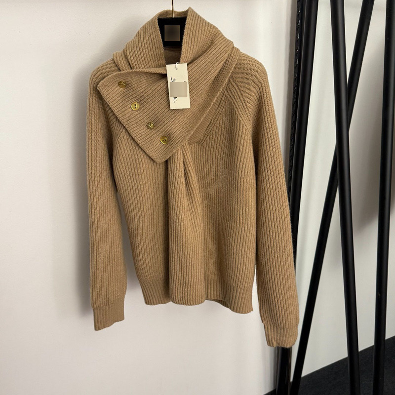 2025 Cross-Border Hot-Selling Autumn and Winter New Popular Keyhole Gold Button Detachable Scarf Long-Sleeved Knitwear Sweater